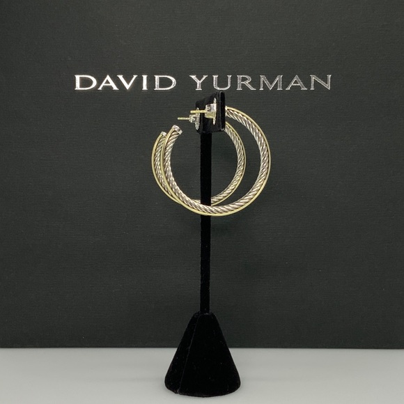 David Yurman 925 & 18k Gold Large Hoop Earrings - Picture 2 of 12